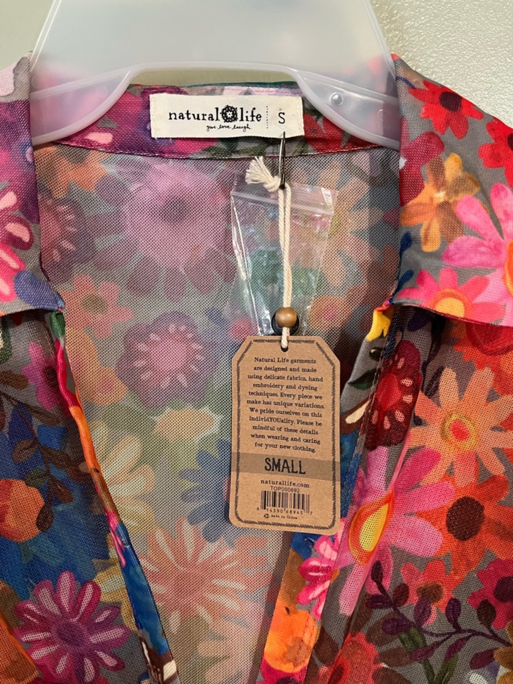 Natural Life Carina Colorful Floral Mesh Button-Up Top - Multicolor S NWT - Picture 6 of 10